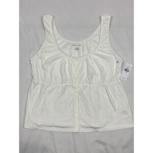 NWT American Eagle Button Up Babydoll Tank Top White Peasant Y2K Festival M
